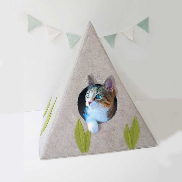 Cat bed Cat bed with a matching pillow Cat teepee with a matching pad  Modern cat bed - small dog bed - cat house - pet teepee