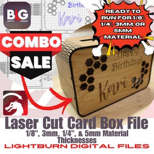 Pacote combinado de arquivo digital de caixa de cartão cortado a laser - 1/8"/3 mm/1/4"/5 mm Espessuras de material - Casamentos, aniversários, formaturas, ocasiões especiais