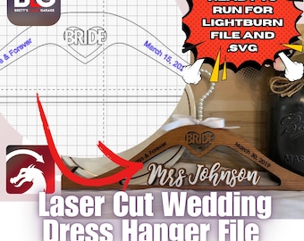 Laser Cut Wedding Dress Hanger File: Lightburn & SVG (Digital Download)