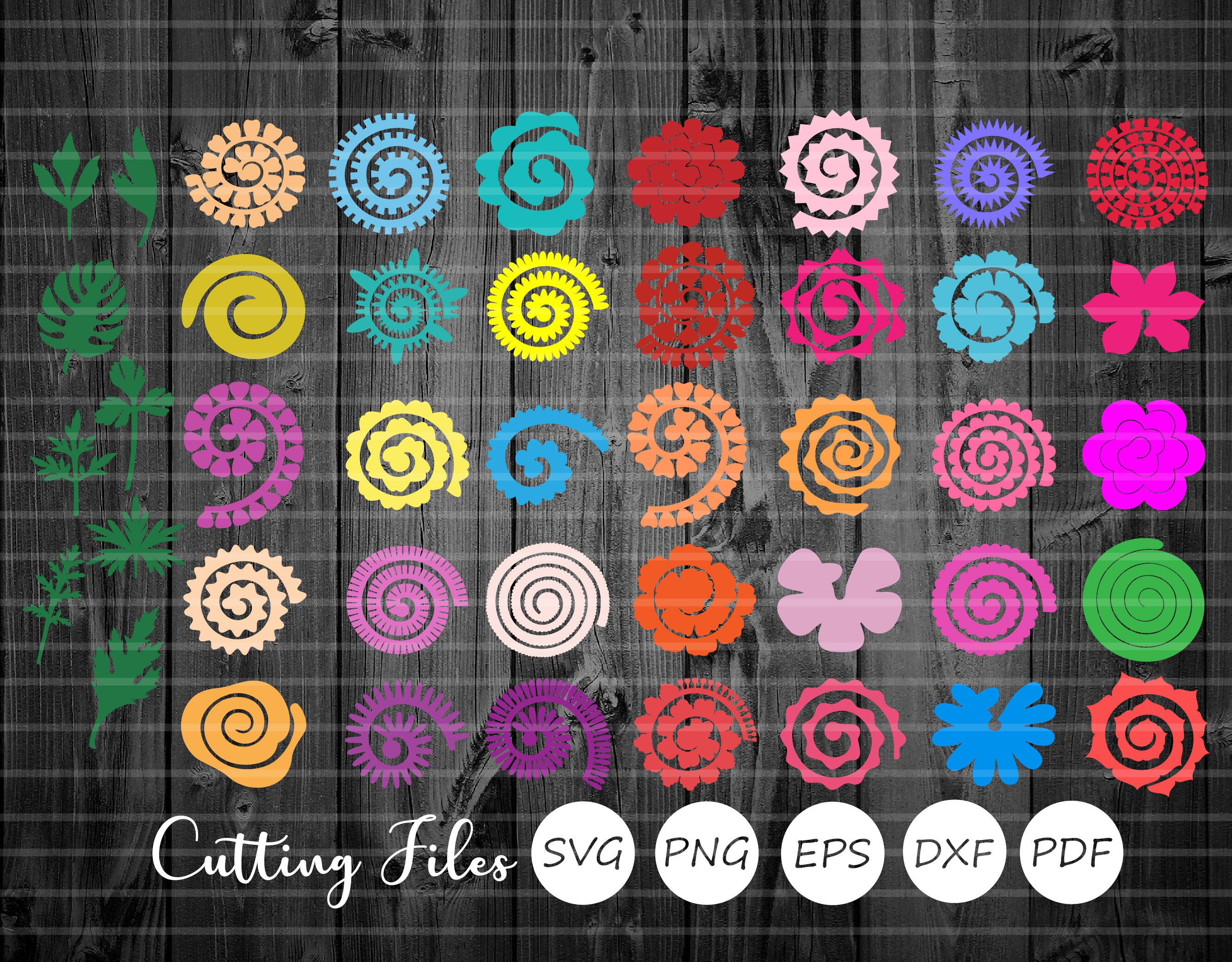 Rolled Paper Flowers Bundle Svg Cut Files Silhouette | Etsy