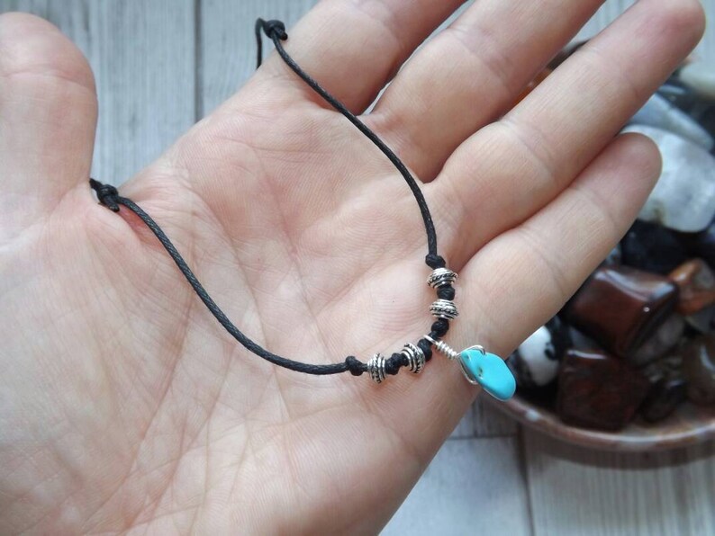 Turquoise Necklace Sliding Knot Choker Cord Necklace Surfer Etsy