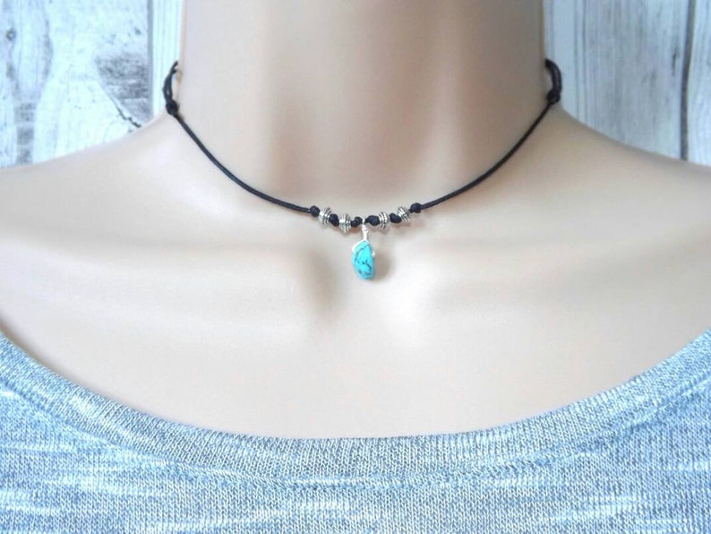 Turquoise Necklace Sliding Knot Choker Cord Necklace Surfer Etsy