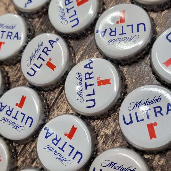 Michelob Ultra beer caps - Beer Bottle Cap Lot - 25 caps - white bottle caps - Dimples and dents present - recycled craft supply