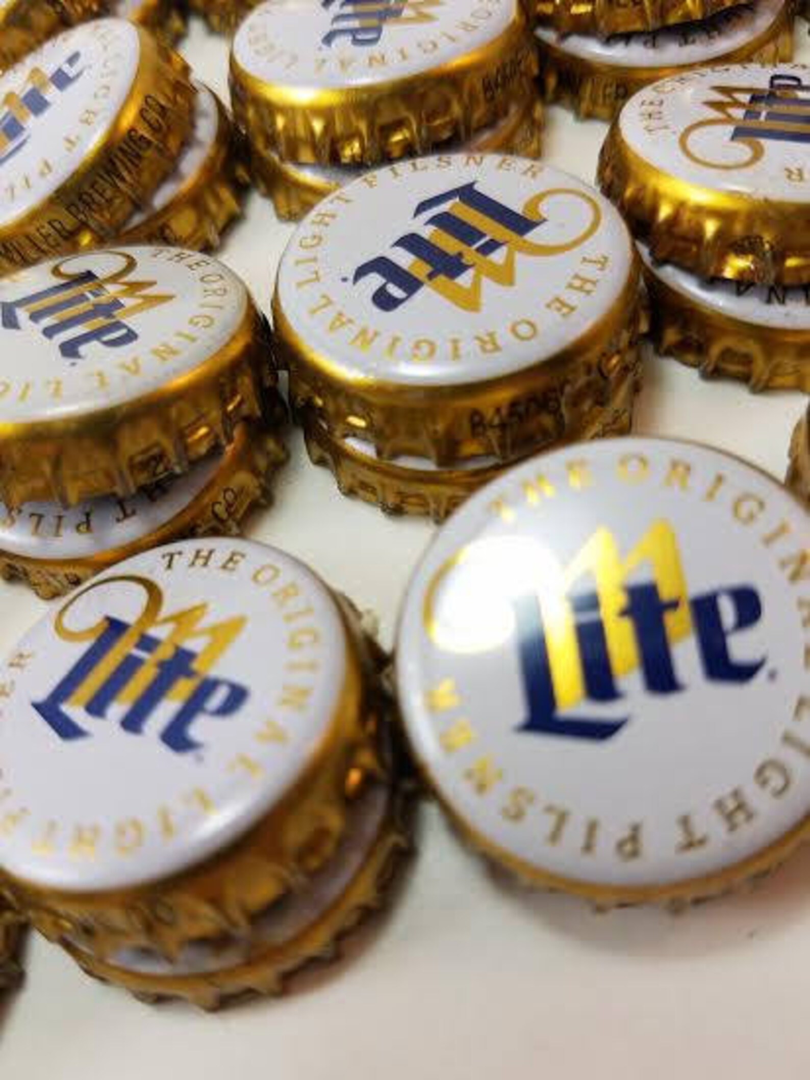 Beer Bottle Caps Miller Lite White Gold and Blue beer caps Etsy