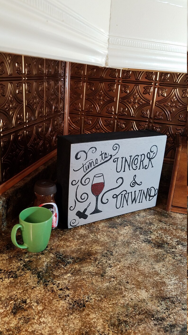 Kitchen decor sign and Spice Rack hand painted original design for the wine enthusiast and made with 100/% reclaimed wood