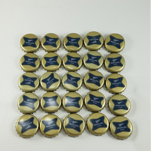 Beer Bottle Cap - Miller High Life Light- Gold and Blue caps - recycled - upcycled- repurposed - for crafting -Lot of 25 caps