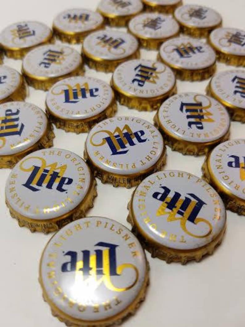 25 Beer Bottle Caps Miller Lite White Gold and Blue caps Etsy