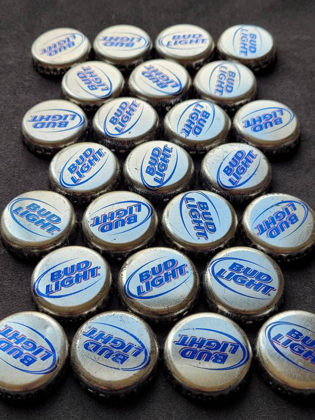 25 Beer Bottle Cap Bud Light Silver Caps DENT FREE Etsy