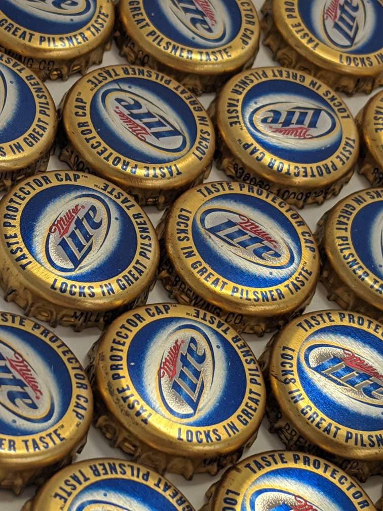 25 Beer Bottle Caps Miller Lite Gold and Blue Caps Etsy UK