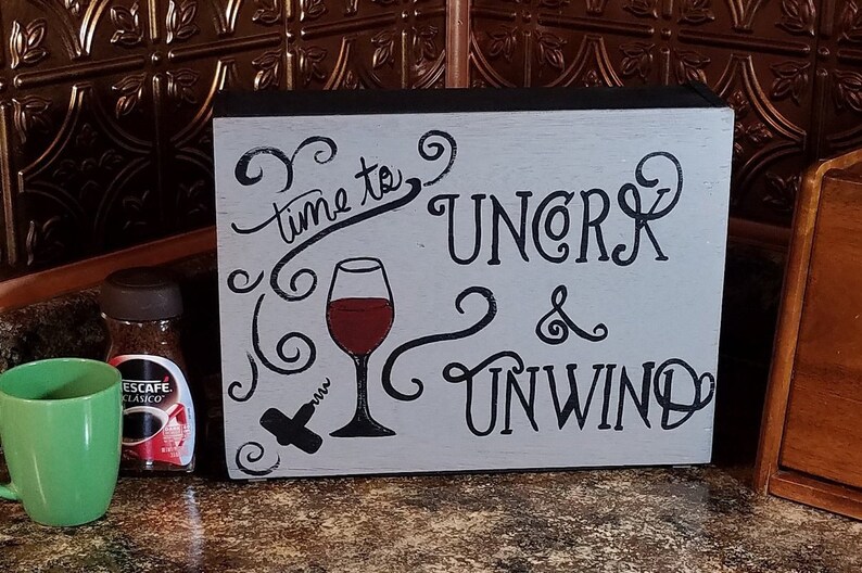 Kitchen decor sign and Spice Rack hand painted original design for the wine enthusiast and made with 100/% reclaimed wood