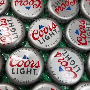 25 Beer Bottle Caps - slightly imperfect w/ opener dimple - Coors light - silver, red, blue - recycled, upcycled,repurposed -Lot of 25 caps
