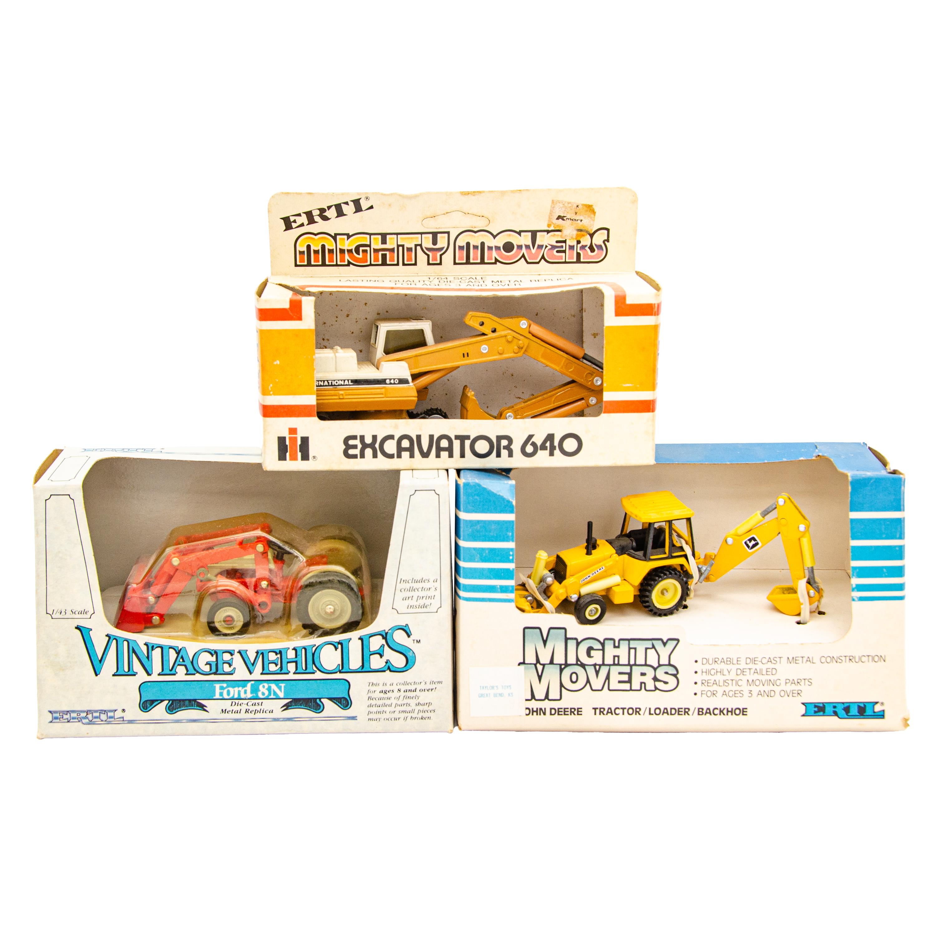 Vintage Ertl 1/64 Diecast Tractor Excavator Backhoe Lot of 3