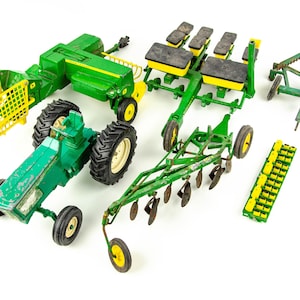 Vintage 1960s Ertl 1/16 John Deere Farm Tractor Lot Hay Baler Plow Planter