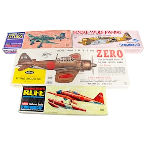 Guillow's WW2 FW-190 Zero JU 87-B Stuka A6M2-N Rufe Model Plane Kit 4P Lot