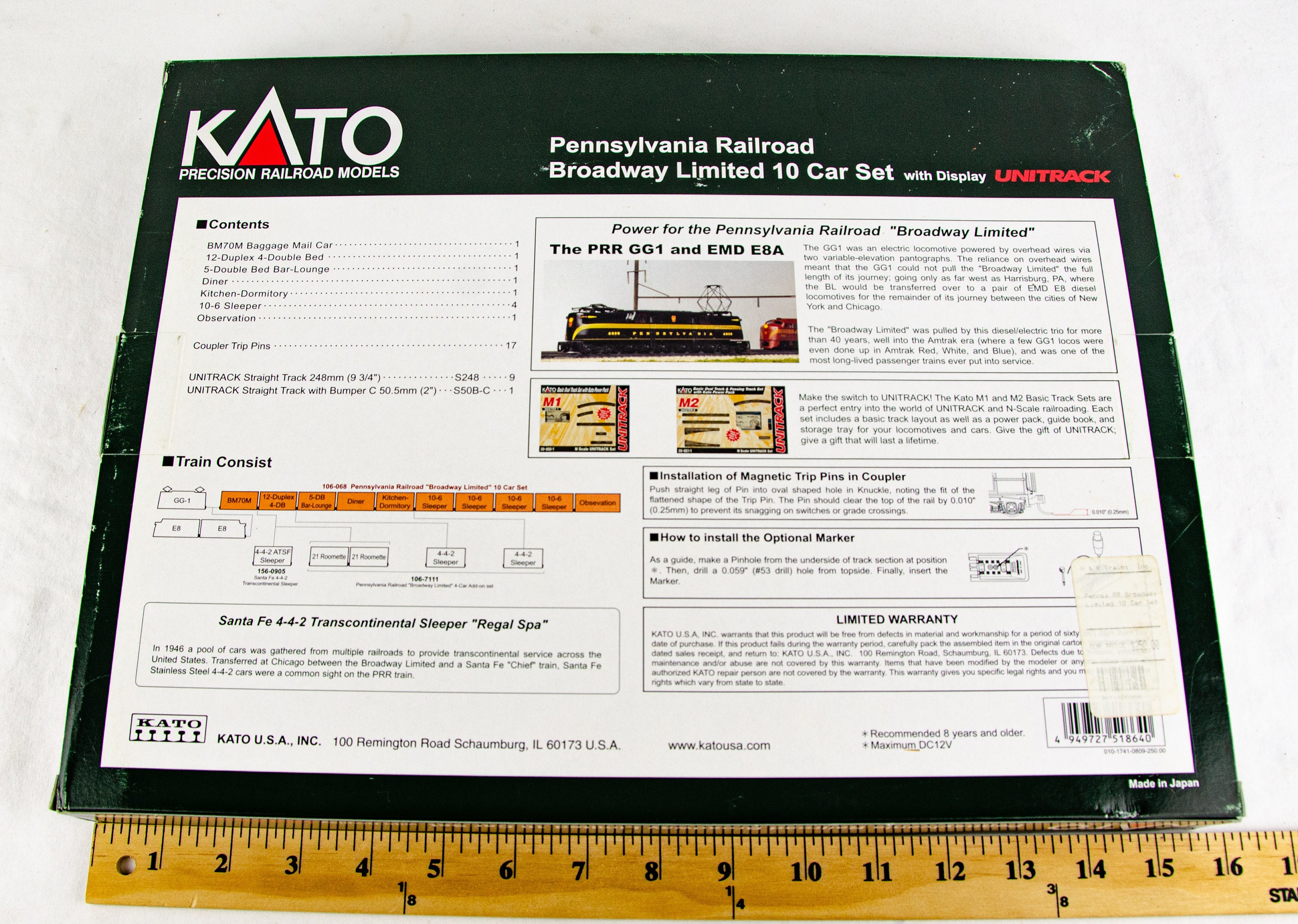 Kato 106-068 Pennsylvania Railroad Broadway Limited 10 Car Set N