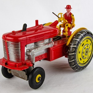1950s Louis Marx Battery Operated Farm Type 10&quot; Tricky Tommy &#39;Big Brain&#39; Tractor