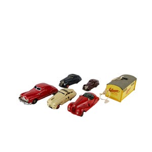 Working Vintage Assorted Schuco Windup Tin Toy Cars & Garage 6P Lot