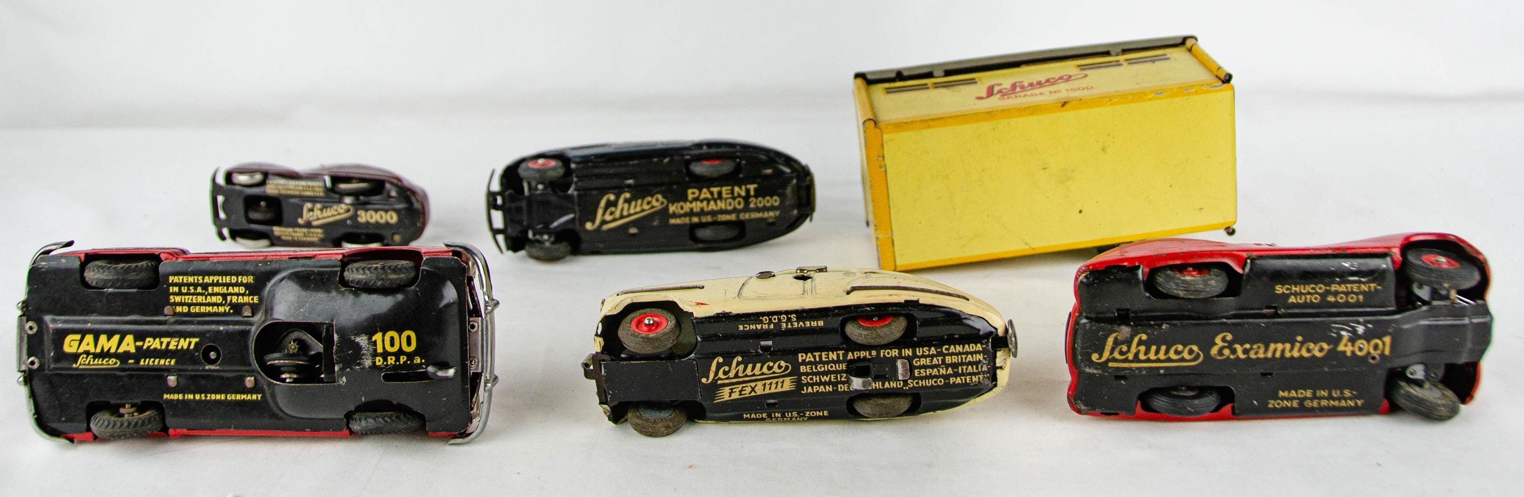 Working Vintage Assorted Schuco Windup Tin Toy Cars & Garage 6P