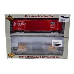 Proto 2000 Flat Car & Box Car 1:87 HO Scale Model Train Freight Car 2P Lot