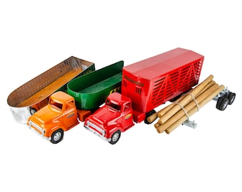 Super Rare Mint Vintage 1955 Tonka Toys 675-5 Pressed Steel Trailer Fleet Set