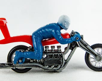 1970s Hot Wheels Mattel Rrrumblers Red High-tailer Blue Rider