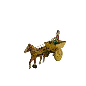 1950er Jahre Marx Farmer, Pferd & Wagen Blechspielzeug zum Aufziehen