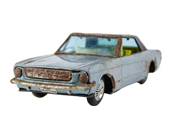 Vintage 1960s Bandai Japan Ford Mustang Tin Litho Friction Toy - Blue