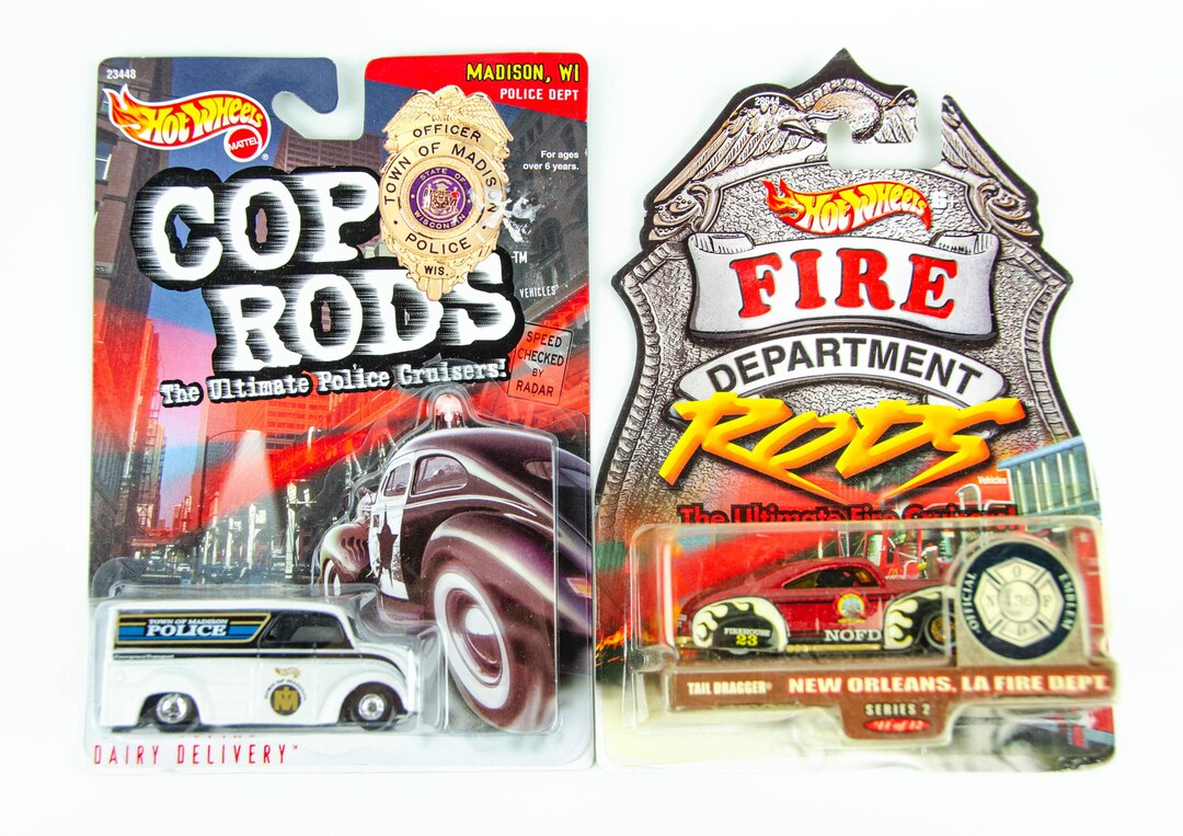 Hot Wheels Lot Cop Rods Dairy Delivery Fire Department Tail