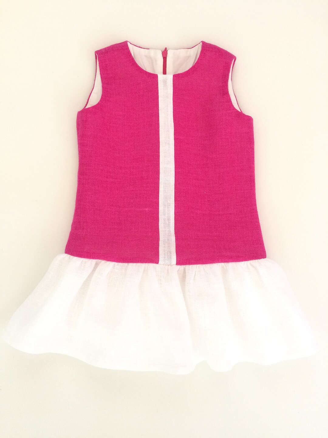 Pink With White Linen Dress for Little Girls That Can Be Drawn Etsy