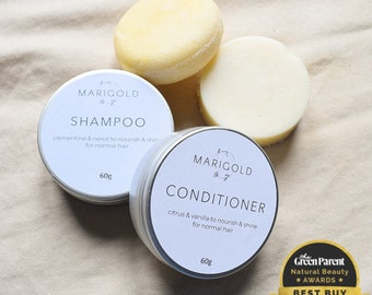 Duo de shampooings et revitalisants solides végétaliens pour cheveux normaux - pH faible, naturel, durable