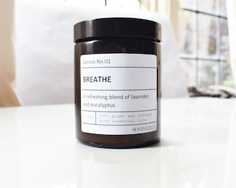 180ml Breathe Wellbeing Scented Candle Lavender Eucalyptus Natural Wax Eco Gift