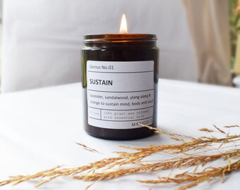 Sustain Wellbeing Aromatherapy Scented Candle 180ml Plant Wax Recycled Glass Eco-Friendly Gift