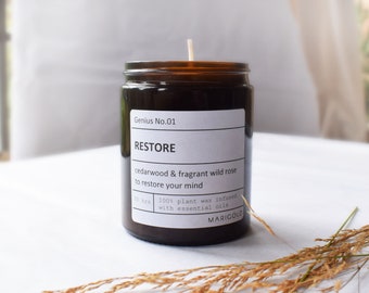 180ml Restore Wellbeing Aromatherapy Scented Candle - Eco Friendly Plant Wax in Recycled Glass Jar