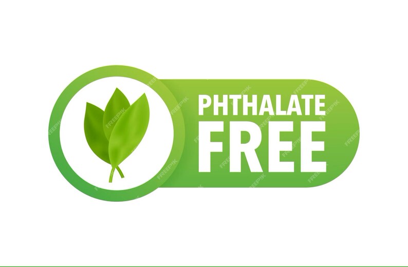 May include: Green and white label with the text "Phthalate Free" and a green leaf icon.