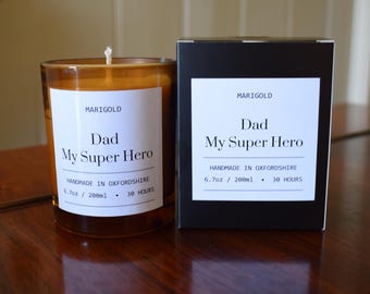 Hero Dad Scented Candle: Personalized Father's Day Gift, Birthday Present for Superhero Daddy