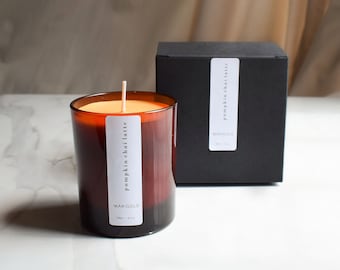 Pumpkin Chai Latte Scented Soy Wax Candle – Autumn Spice Fragrance, Amber Jar (180ml)