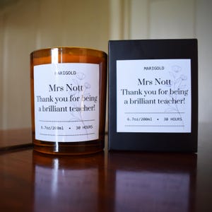 Vela personalizada para profesor/a - Aroma a aceite esencial, regalo de agradecimiento