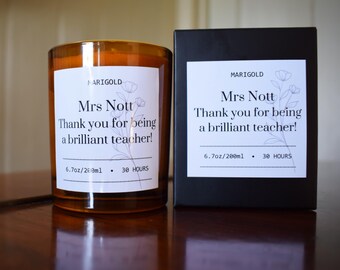 Personalized Teacher Gift Candle - Essential Oil Scented, Thank You Gift