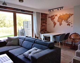 Large Wooden World Map, Solid Oak, 120x240 cm, Boarders, Handmade, Wall decor, Rustic wall art