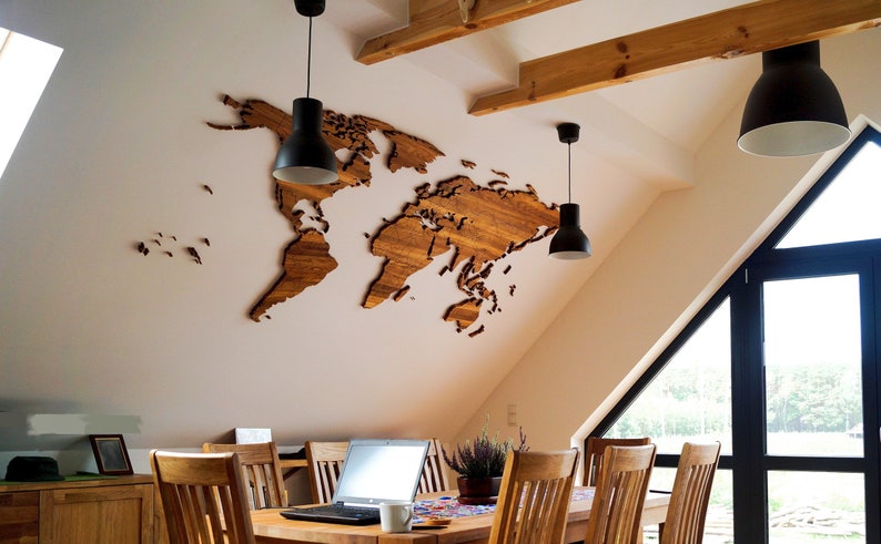 Led illuminated Wooden World Map, Solid Oak, With Borders, Wall decor, Office decor, Cosy home, Traveller gift image 5