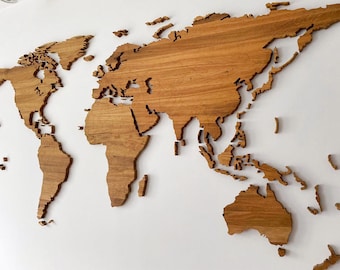 Huge Wooden World Map, Solid Oak, 110x220 cm, Boarders, Handmade, Wall decor, Rustic wall art