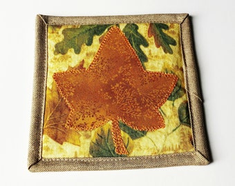 Mug Rug for Sale, Fabric Coaster Set of 2 or 4, Maple Leaf Table Decor, Autumn Lover Gift, Cute Coasters, Homemade Quilts Mini, Fall Item