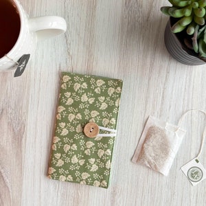 Organizador de té verde para amantes del té, porta bolsitas de té, regalo para adictos al té, billetera de tela hecha a mano para bolsitas de té, recuerdos para fiestas de té, almacenamiento para llevar