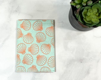 Mini Composition Notebook Cover with Seashell Theme for Coastal Grandma, Pocket Sized Book Sleeve for Small Travel Journal or Exercise Log