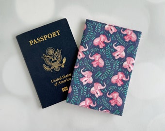 Fabric Passport Cover, Passport Holder for Woman, Unique Elephant Gifts, Travel Document Holder, Fun Passport Wallet, Traveler Accessories