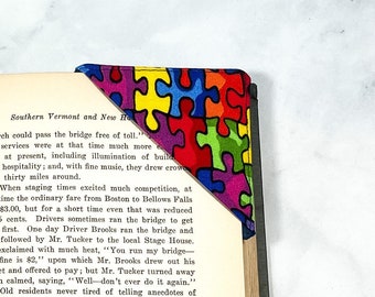 Corner Bookmark for Autism Mom, Page Marker for Book Worm, Unique Bookmark, Autism Awareness Puzzle Design, Cute Fabric Book Mark for Reader