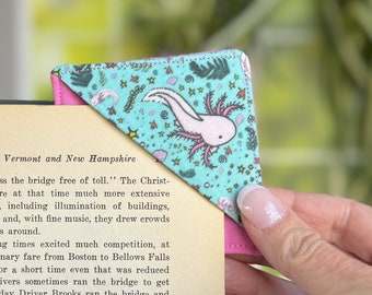 Axolotl Lover Corner Bookmark, Aquarium Decor for Booktrovert, Unique Book Marker Gift for Mentor, Fabric Page Holder, Aesthetic Bookmark