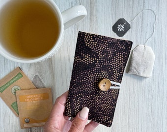 Tea Bag Holder Wallet, Tea Organizer for Herbal Tea, Tea Lover Gift,  Cotton Fabric Teabag Holder, Tea Party Favors, Brown Purse Tea Storage