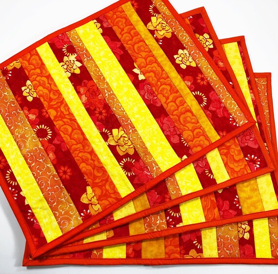 Red Quilted Placemats Floral Place Mats Set of 4 Dining Etsy