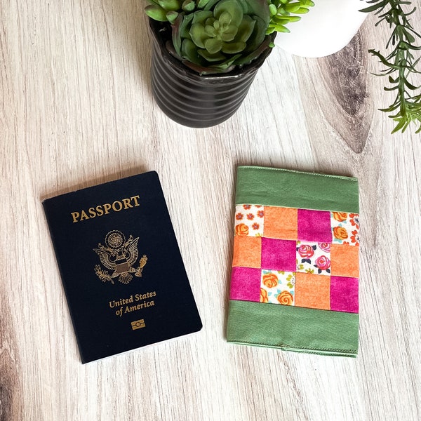 Quilted Passport Holder for Women, Fabric Passport Cover Sleeve for Travelers, Unique Wallet Case for Travel Documents, Retirement Gift